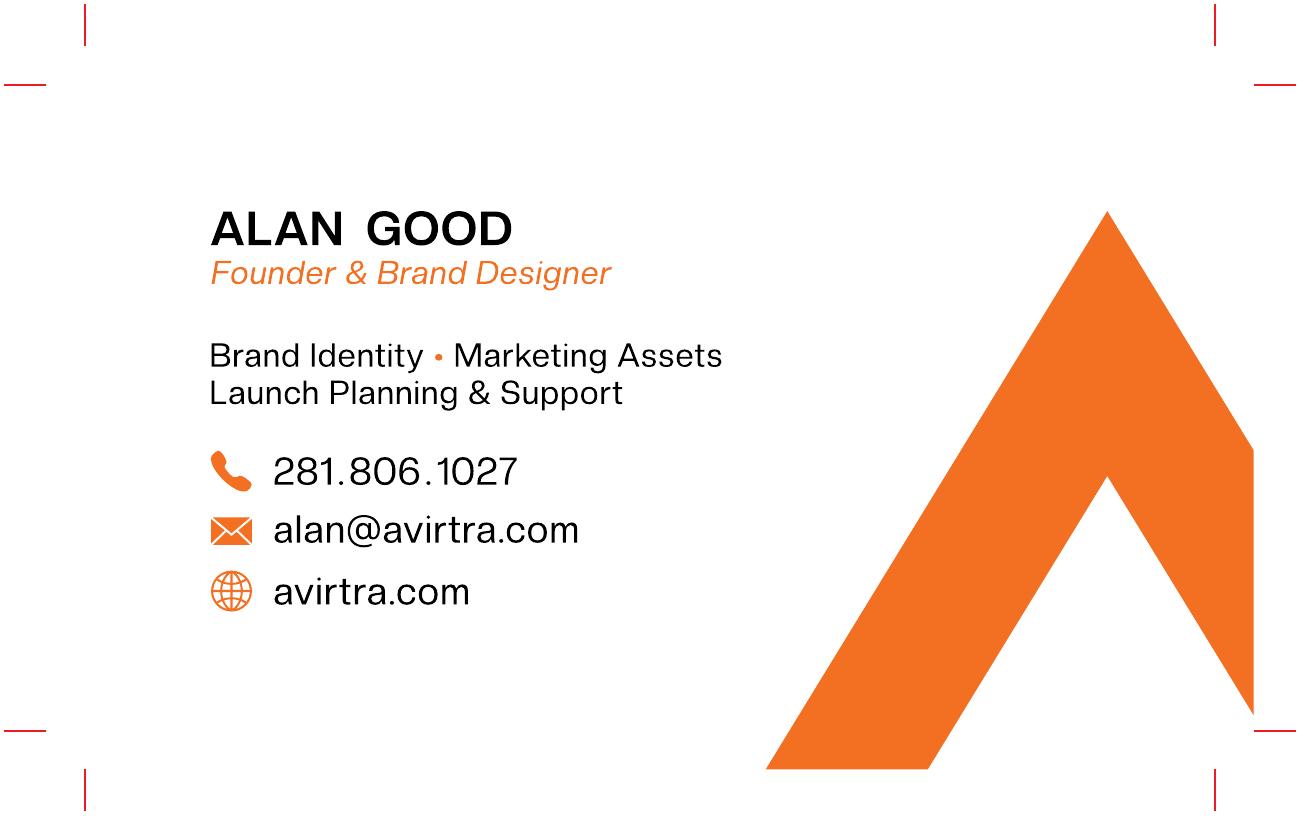 Original Avirtra business card reverse artwork for Alan Good